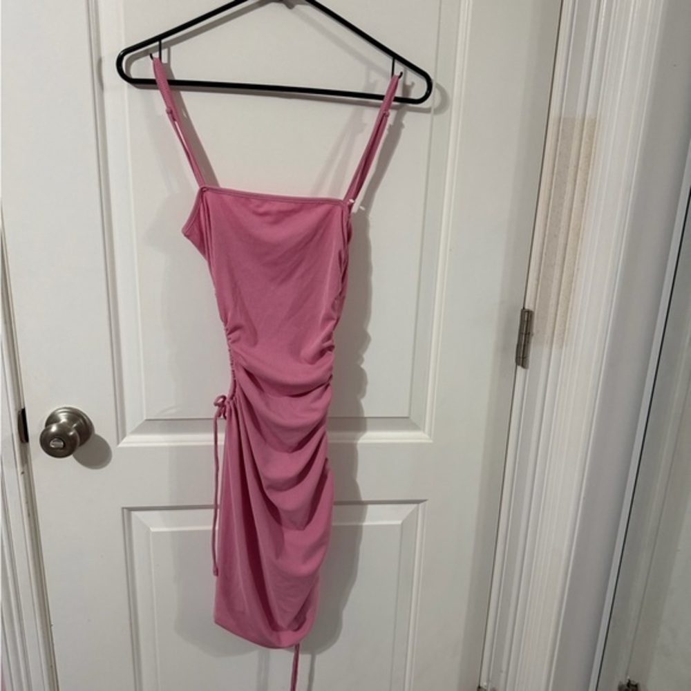 Alice Elle Pink Ribbed Ruched Cut-Out Mini Dress Size 8
